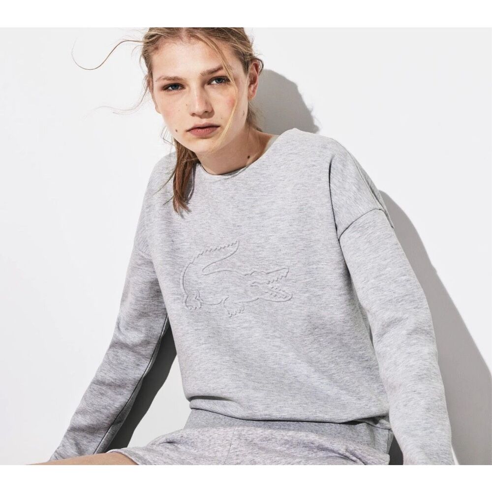 Lacoste Sport Grey Oversized 3D Croc Sweatshirt Women’s Size 44 L
